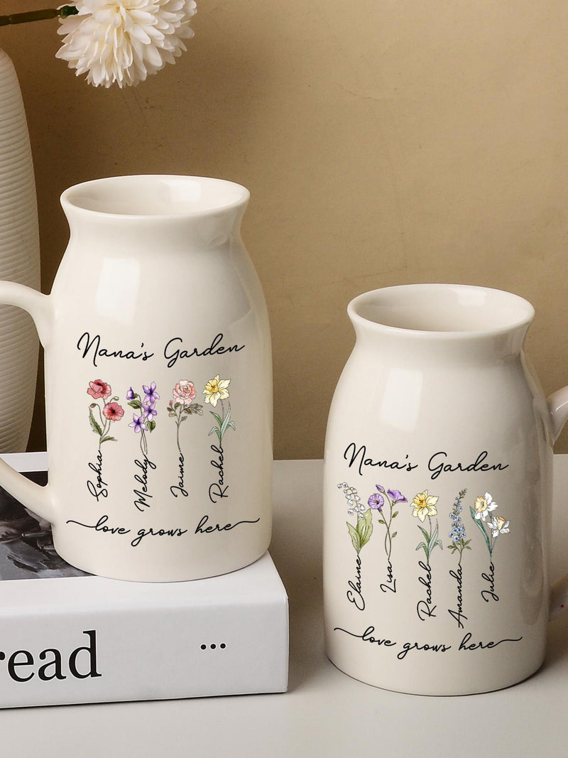 Personalized Grandma's Garden Vase,Birth Flower Vase For Mom,Nana Floral Vase With Gradkids Name,Birthday Gift For Nanny Mom Mimi,Home Decor birthday flower