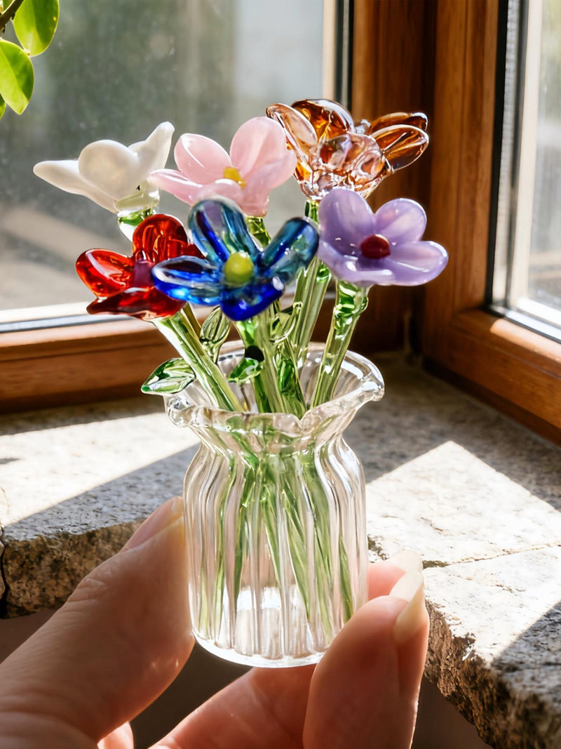 Mini Glass Flower, Handmade Birth Month Flower Bouquet, Glass Flower Figurine, Gift for Mom, Home Decor, Birthday Commemorative Gifts birthday flower
