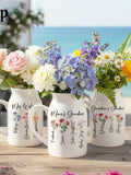 Personalized Birthflower Vase, Minimalist Vase, Ceramic Flower Vase, Mothers Day Vase, Grandma Vase, Birth Month Vase, Flower Garden Vase birthday flower