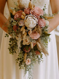Dusty Rose Pampas Grass Wedding Bouquet | Blush Ivory Pink Sola Wood Flowers | Boho Pampas Grass Wedding Bouquet | Sola Wood Flowers Bouquet