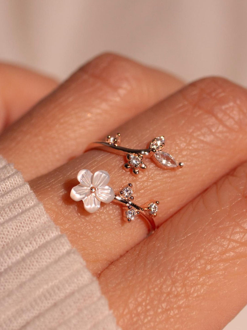 Birth Flower Ring 925 Sterling Silver Mother of Pearl Sakura Rings Adjustable Delicate Personalized Birthstone Gift ANNIVERSARY