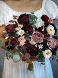 Chic And Moody Silk Flower Bridal Bouquet, Handmade Faux Wedding Flowers Bouquet
