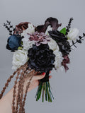 Gothic Wedding Bouquet/ Black White and Plum Flowers/Amaranth bouquet/Long dark bouquet/ Artificial Faux flowers Bouquet