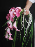 Blush Pink Calla Lily Cascading Bridal Bouquet with Pearl Accents Bouquet