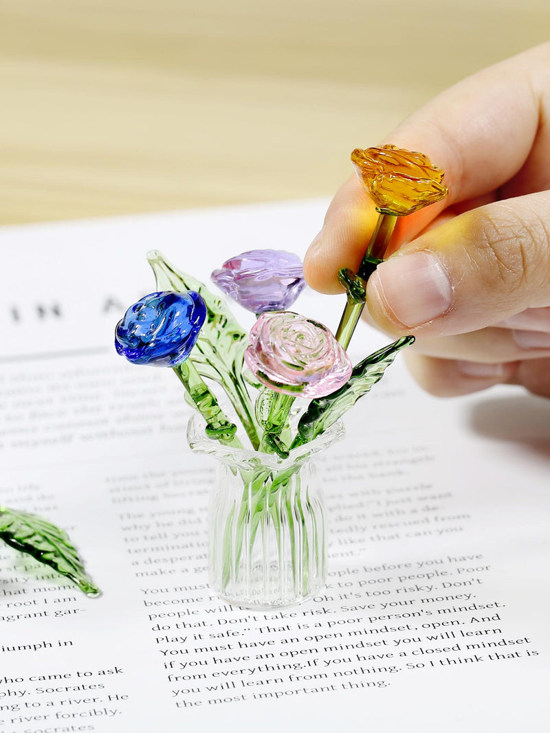 Handblown Mini Glass Rose Bouquet Ð Delicate Desktop Decor ANNIVERSARY