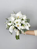 Calla Lily Bouquet, Rustic Wedding Flower, Elopement Bouquet, Travel Wedding, Made with Lily of Valley, Baby's Breath and Lisianthus Bouquet