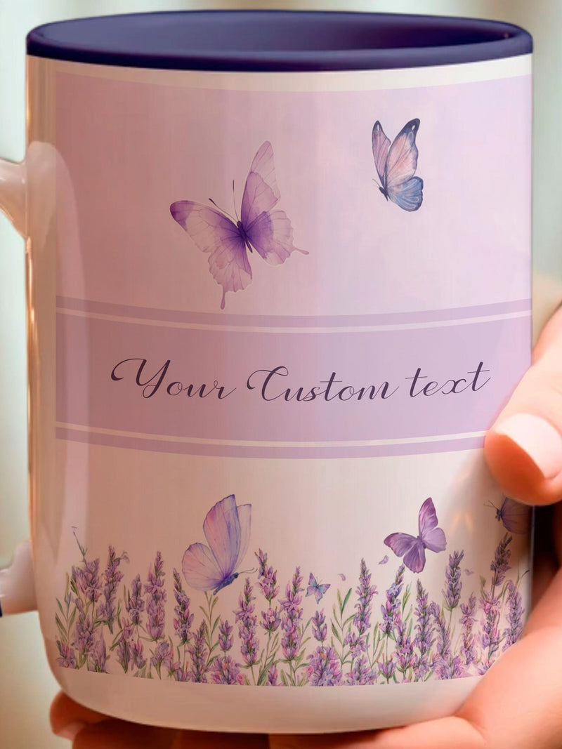 Personalized Lavender Butterfly Mug Custom Name Purple Floral Coffee Cup Gift for Mom Nana Teacher Botanical Birthday Present Mother DayGift sympathy flower
