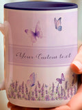 Personalized Lavender Butterfly Mug Custom Name Purple Floral Coffee Cup Gift for Mom Nana Teacher Botanical Birthday Present Mother DayGift sympathy flower