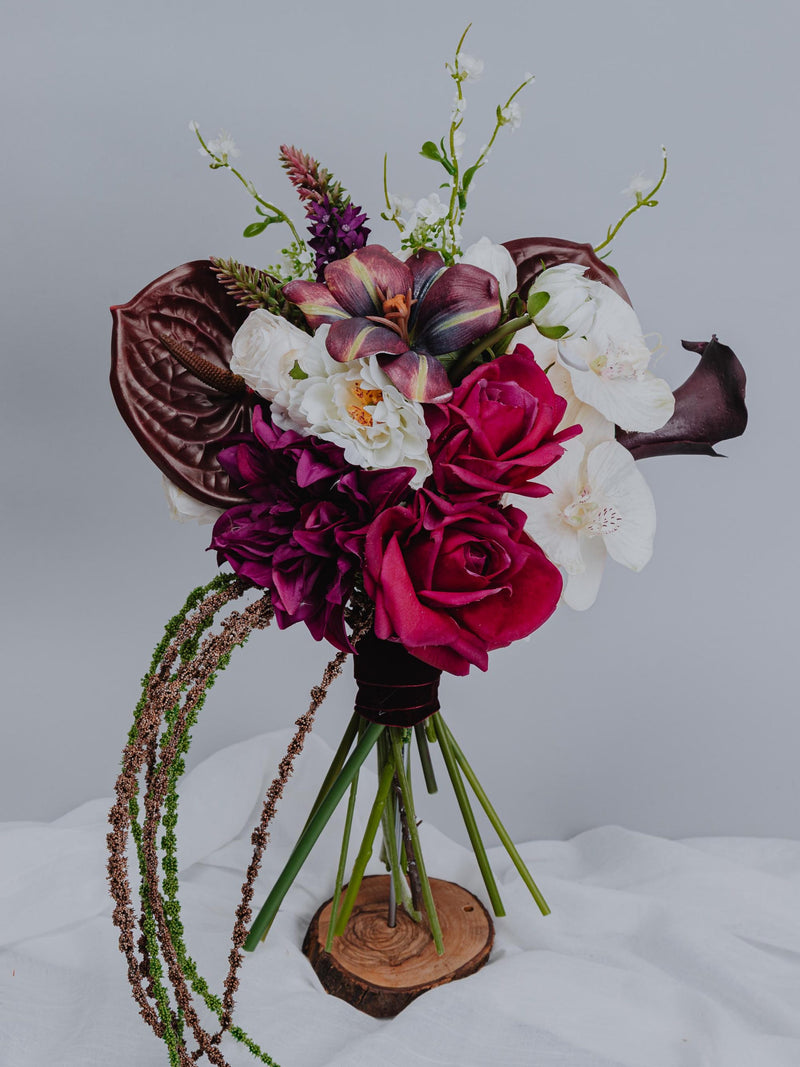 Burgundy Calla & Anthurium Bridal Bouquet/ Long Amaranth bouquet/real touch flowers wedding flower