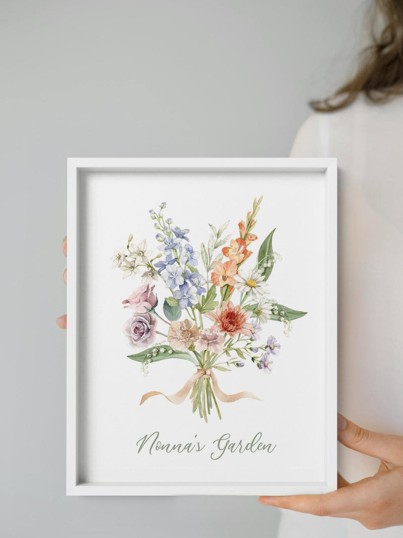 Grandma's Garden or Our Family Garden | Custom Birth Flower Bouquet Art Print | Personalized Gift for Mom birthday flower