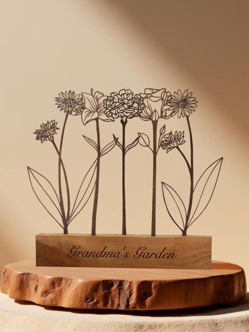 Wood Birth Flower For Mom, Wooden Birth Flower Garden, Engraved Keepsake, Grandma Garden, Home Decor, Gift for Mom, Christmas gift birthday flower