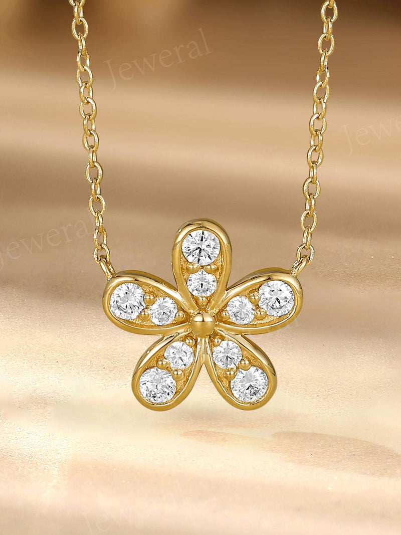 Cute Five-Petaled Flower Necklace, Moissanite Necklace, Custom Birthstone Necklace, Silver Neckalce, Personalized Anniversary Gifts for Her ANNIVERSARY