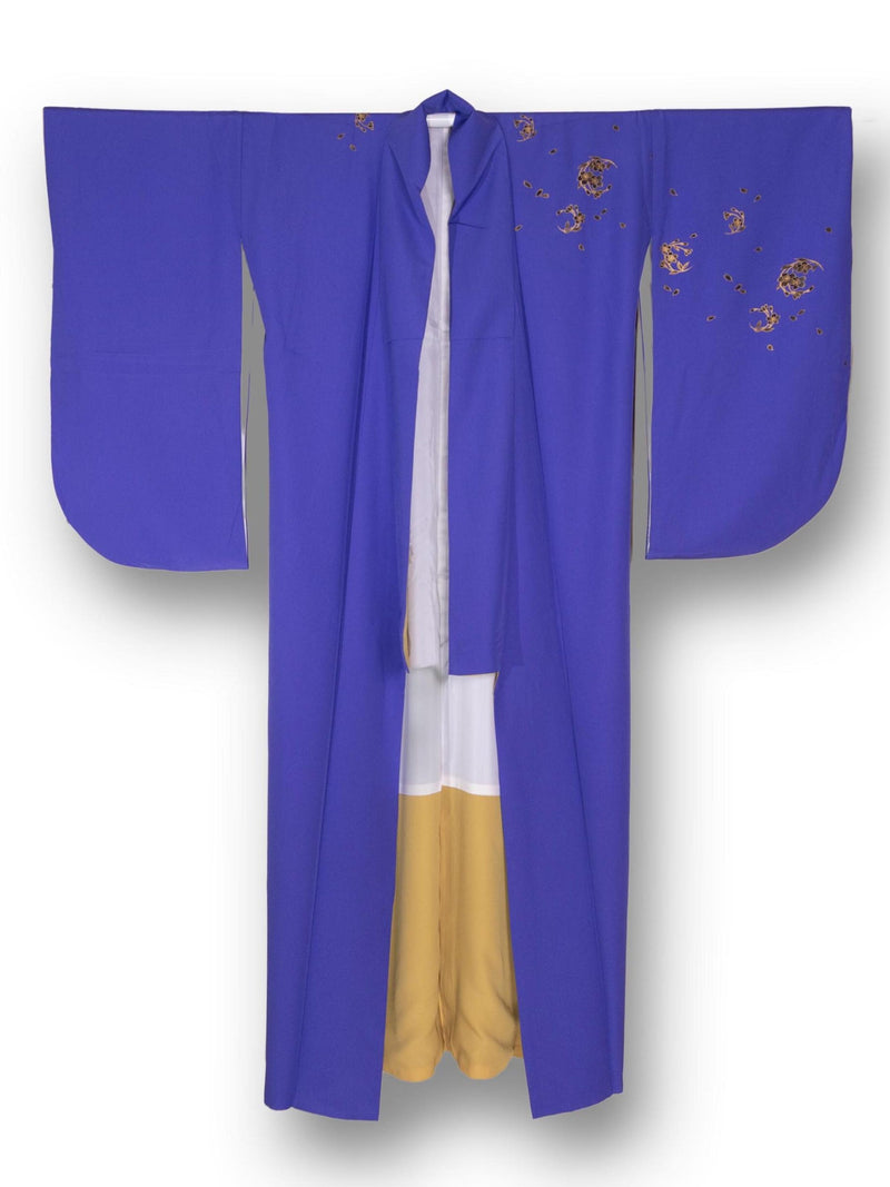 Japanese Kimono Vintage, Authentic Silk Kimono in Cobalt Blue with Floral  Ornaments silk flower