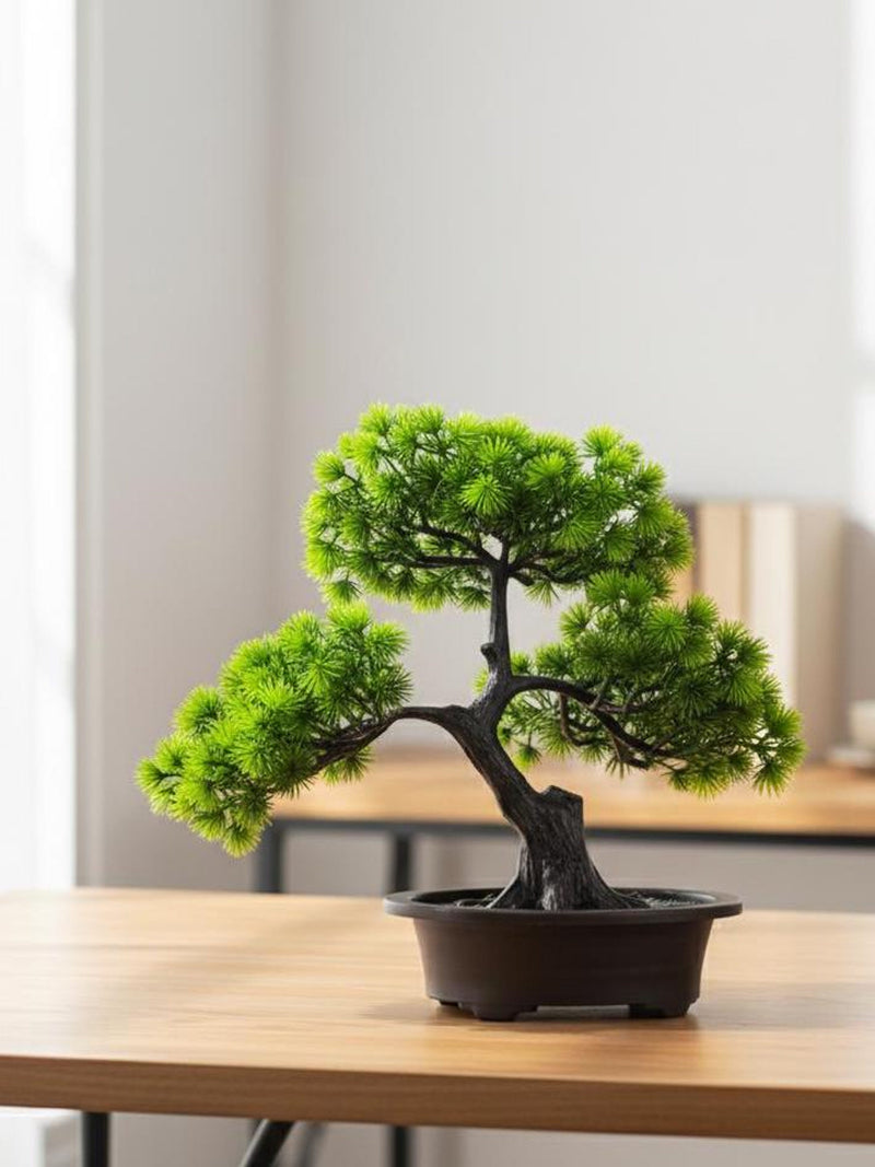 Artificial Bonsai Tree Faux Pine Plant Decor | Fake Desktop Office Plant | Indoor Evergreen Houseplant Ornament | Low Maintenance Home Decor faux plants