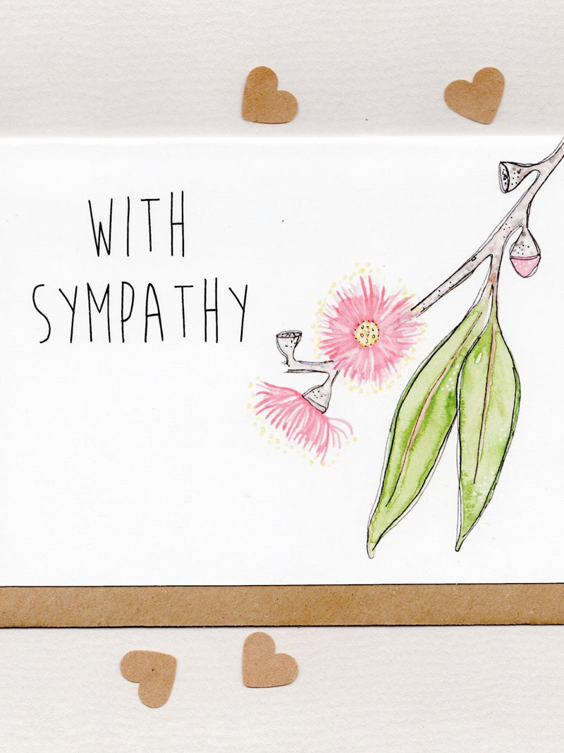 WITH SYMPATHY . card . bereavement . sorry for your loss . thinking of you . simple minimal modern . eucalyptus blossom . australia sympathy flower
