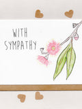 WITH SYMPATHY . card . bereavement . sorry for your loss . thinking of you . simple minimal modern . eucalyptus blossom . australia sympathy flower