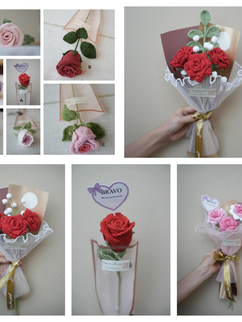 Student Recital Crochet Rose | Single Stem (Can Be Wrapped as Bouquet) | Local Delivery on Dec 14 (Ottawa) | No Shipping FLOWER DELIVERY