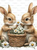 24 Valentine Bunnies Clipart, Cute Rabbit Couple with Flowers, Watercolor Printable JPG, High Quality 300 DPI, Scrapbook, Junk Journal Love Romance Flower