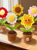 Positive Crochet Flowers With Custom Text, Knitted Potted Plant,Christmas Birthday Gifts for Her Kids,Emotional Support Office Crochet Gifts ANNIVERSARY
