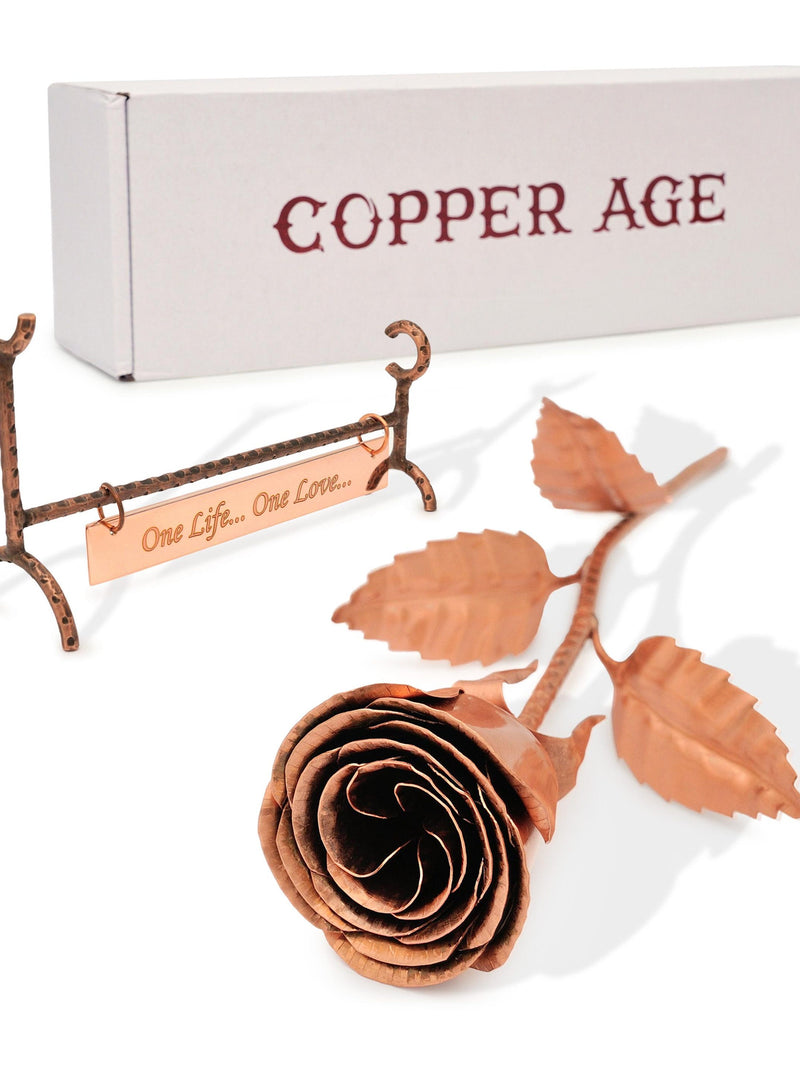 Personalized Copper Rose with Stand - Gift For Wife, 7th Anniversary, 22nd Anniversary ANNIVERSARY