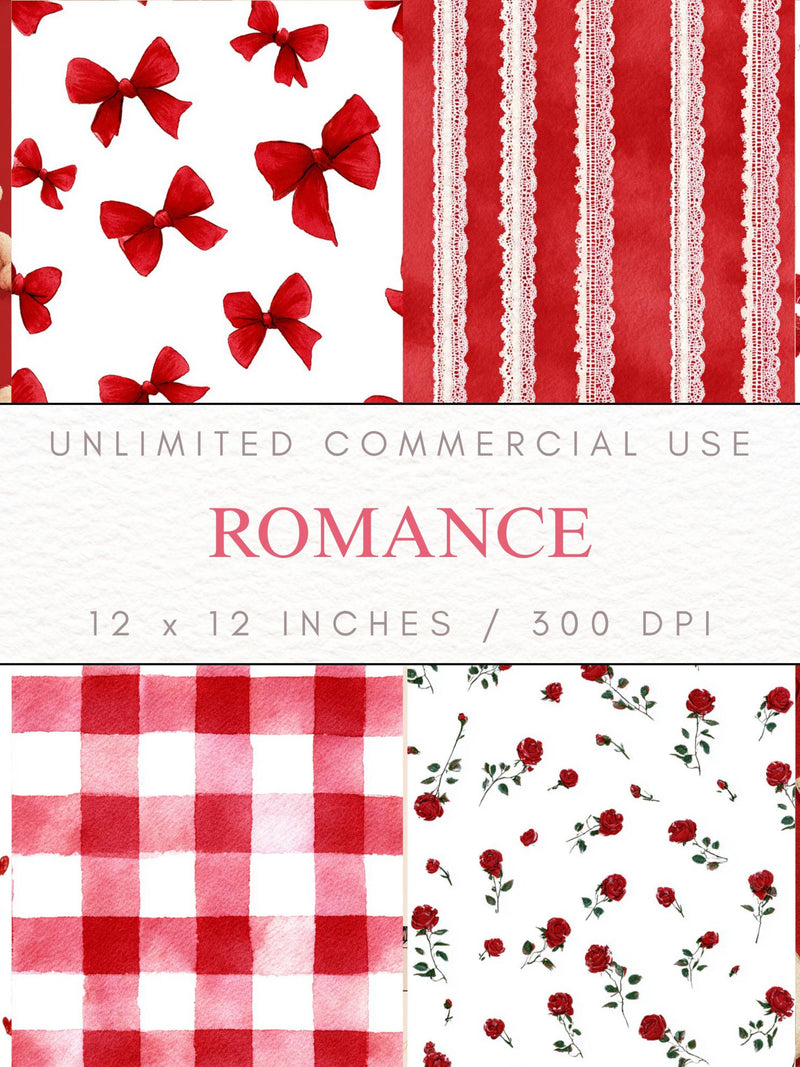Valentines Seamless Patterns, Romance Digital Paper, Cute Gingham, Ditsy Roses, Heart Print, Love Letter, Classic Red Backgrounds 10 JPG Love Romance Flower