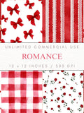Valentines Seamless Patterns, Romance Digital Paper, Cute Gingham, Ditsy Roses, Heart Print, Love Letter, Classic Red Backgrounds 10 JPG Love Romance Flower