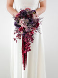 Dark Purple& Burgundy  Wedding Bouquets,Cascading Bridal Bouquet | Rustic, elegant  flowers ,Artificial Flower Teardrop Bouquets Bouquet