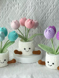 Handmade Crochet Tulip Flower Pot, Pink, Purple, Orange, or Blue, Cute Gift for Mom, Girlfriend, Friend,,Crochet Rose Tulip Bouquet birthday flower