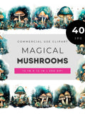 Magical mushrooms clipart bundle with enchanted forest toadstools for invitations scrapbooking fantasy art crafts and DIY projects JPG set flower spore