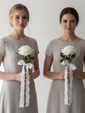 Artificial White Rose Bouquet with Pearl Name Tag Ð Classic Wedding Flowers wedding flower