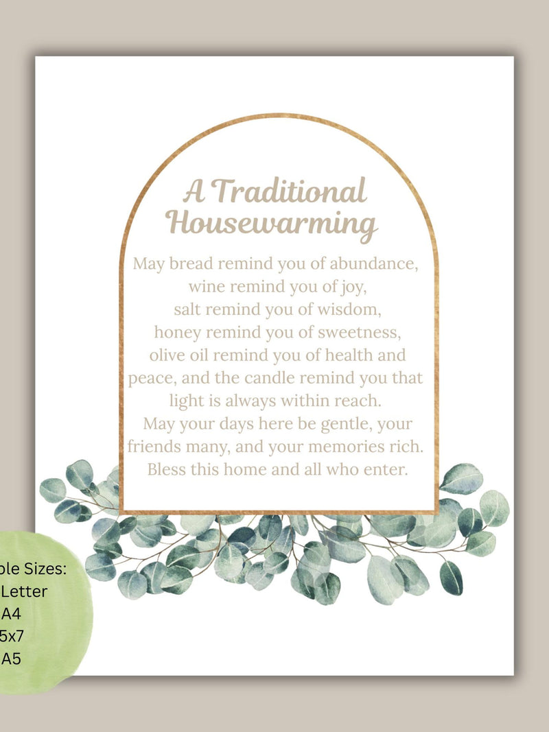 Traditional Housewarming Printable, Welcome Basket For New home, House Blessing Gift Tag, New Neighbors, New Homeowners Gift Basket house warming flower