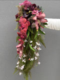 Deep Burgundy and Pink Cascading Bridal Bouquet with Lilies & Orchids Bouquet