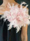 Large Navy Blue Silk Flower Brooch with Feathers (7.5') silk flower