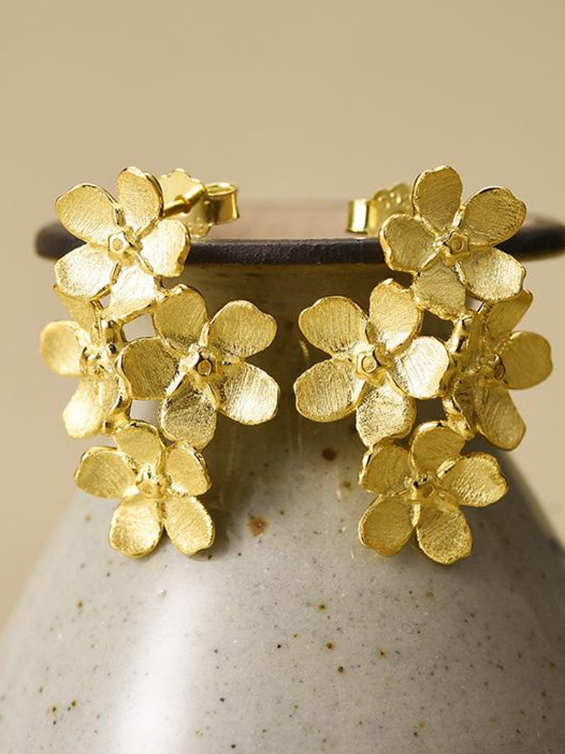 Forget Me Not Stud Earrings in Gold Plated Sterling Silver ¥ 23x16mm ¥ Flower Cluster Floral Jewellery ¥  Tariff Free Delivery to USA FLOWER DELIVERY