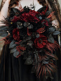 Black burgundy bouquet, Gothic cascading  bouquet, Moody bouquet, Wedding decor Bouquet