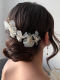 Ivory Chiffon Flower Hair Pins, Pearl Bridal Hairpiece wedding flower