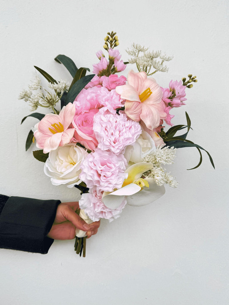 Soft Pink and White Romantic Fan Shape Bridal Bouquet with Lilies & Carnations Bridesmaid Bouquets Bouquet