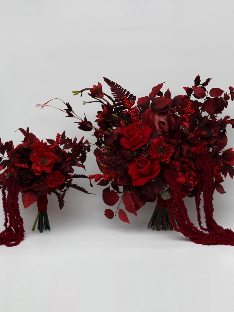 Red and burgundy faux bridal bouquet Moody wedding Bouquet