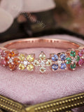 Rainbow Flower Ring, LGBTQ Colorful Sapphire Ring, Pride Rose Gold Ring by CPFineJewelry ANNIVERSARY