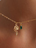 Custom Dainty Birth Flower with Birthstone Necklace, Birth Flower Gift, Birthstone Necklace, Mothers Day Gift, Christmas Gift, Gift for Mom ANNIVERSARY