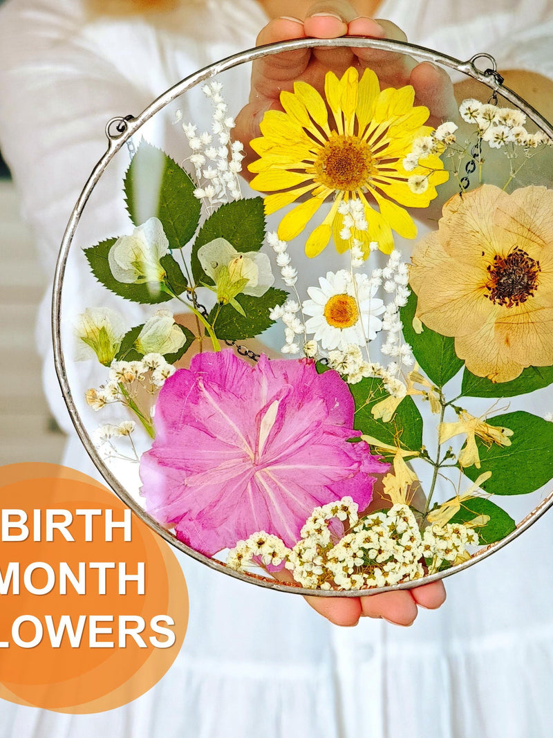 Custom Birth Flower Family Bouquet: Personalized Pressed Flower Art birthday flower