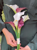 Burgundy White Calla Lily Wedding Bouquet, Modern Minimalist Style Bouquet