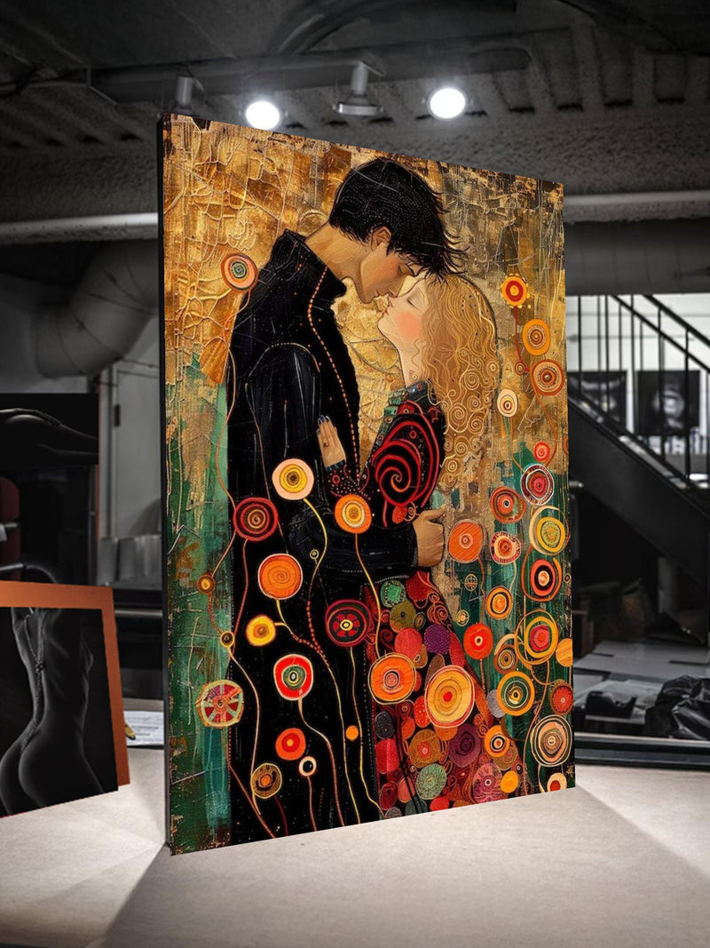 Romantic Embrace Canvas Wall Art, Abstract Couple Painting, Vibrant Love Illustration, Modern Home Decoration, Colorful Floral Design Love Romance Flower