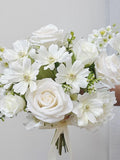 White & Green Faux Wildflower Bridal Bouquet: Elegant Silk Wedding Flowers Bouquet
