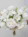White & Green Faux Wildflower Bridal Bouquet: Elegant Silk Wedding Flowers wedding flower