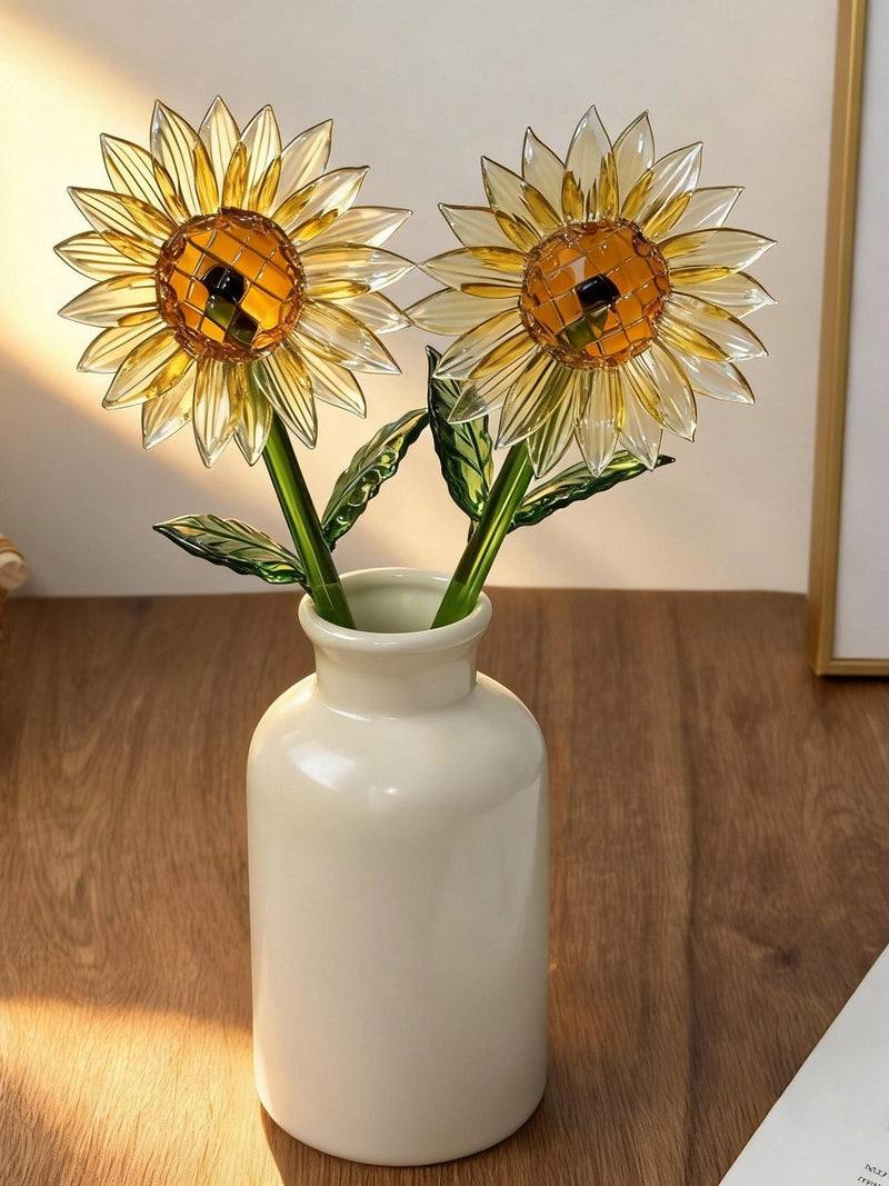 Handmade Stained Glass Flower, Glass Sunflower Arrangement, Handcrafted Flower Figurine, Gift for Flower Lovers, Christmas Gift birthday flower