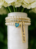 Bouquet Wrap, Bridal Bouquet charm, Daughter in law wedding gift, Engraved Bride gift from mom, Something blue for bride, Wedding date Bouquet
