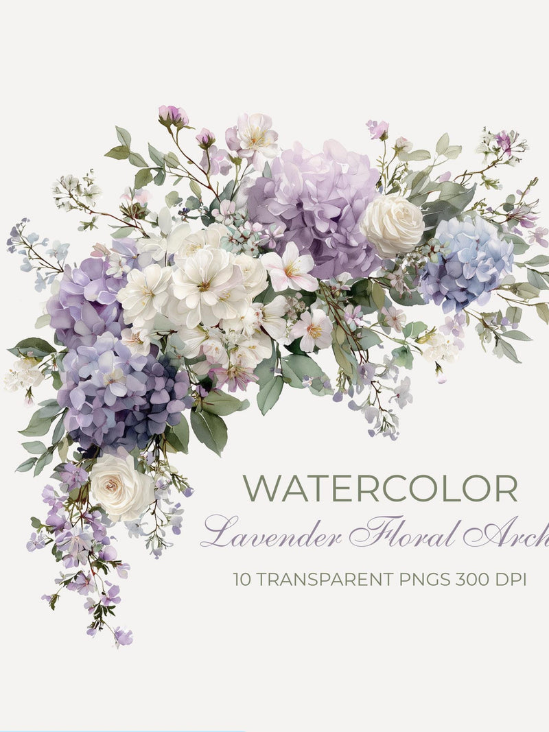 Watercolor Lavender & Ivory Floral Bouquets Clipart Pack | 10 Trailing Flower Arrangements Pngs Botanical Wedding Baby Shower Lilac Flowers sympathy flower