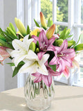 41cm Artificial Silk Lily Bouquet - Realistic Faux Lilies for Wedding Bridal Decor & Home Vase - Memorial Floral - Pet Safe White Lily Bouquet