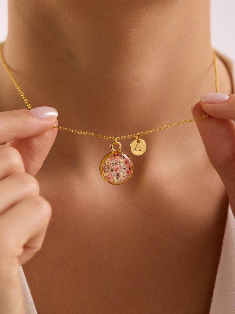 Custom Birth Flower with Initial Pendant Necklace, Real Birth Flower Necklace, Letter Necklace, Pressed Birth Flower Necklace, Gift for her birthday flower
